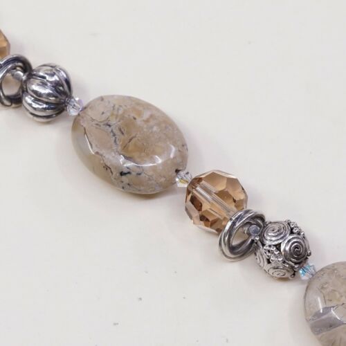 7”, Vtg Sterling Silver Handmade Bracelet 925 W/ Agate Beads N Toggle Closure