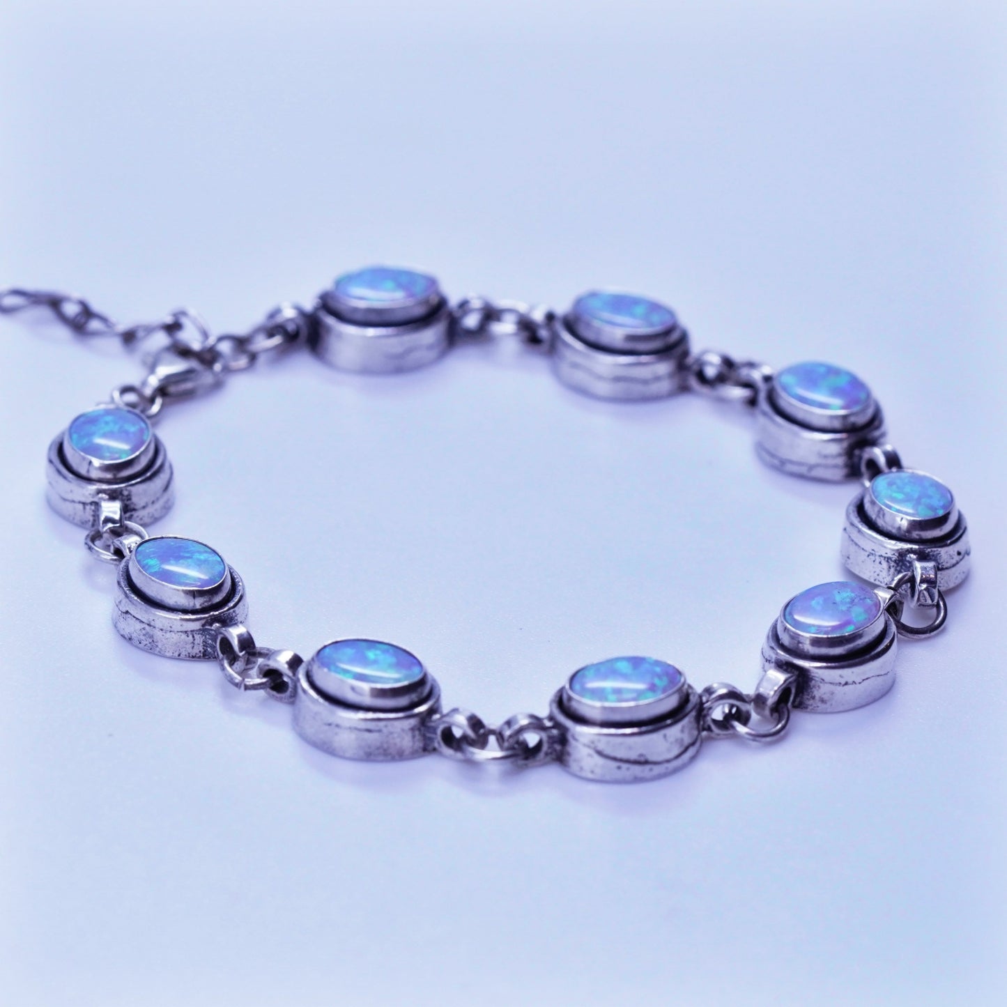 7+1”, Native American Navajo southwestern Sterling 925 silver opal bracelet