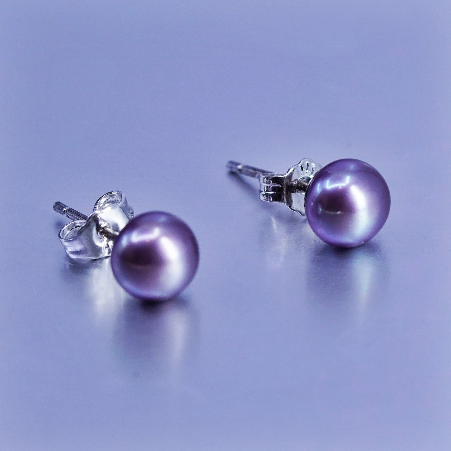 6mm, Vintage Sterling 925 silver handmade earrings, studs with black pearl