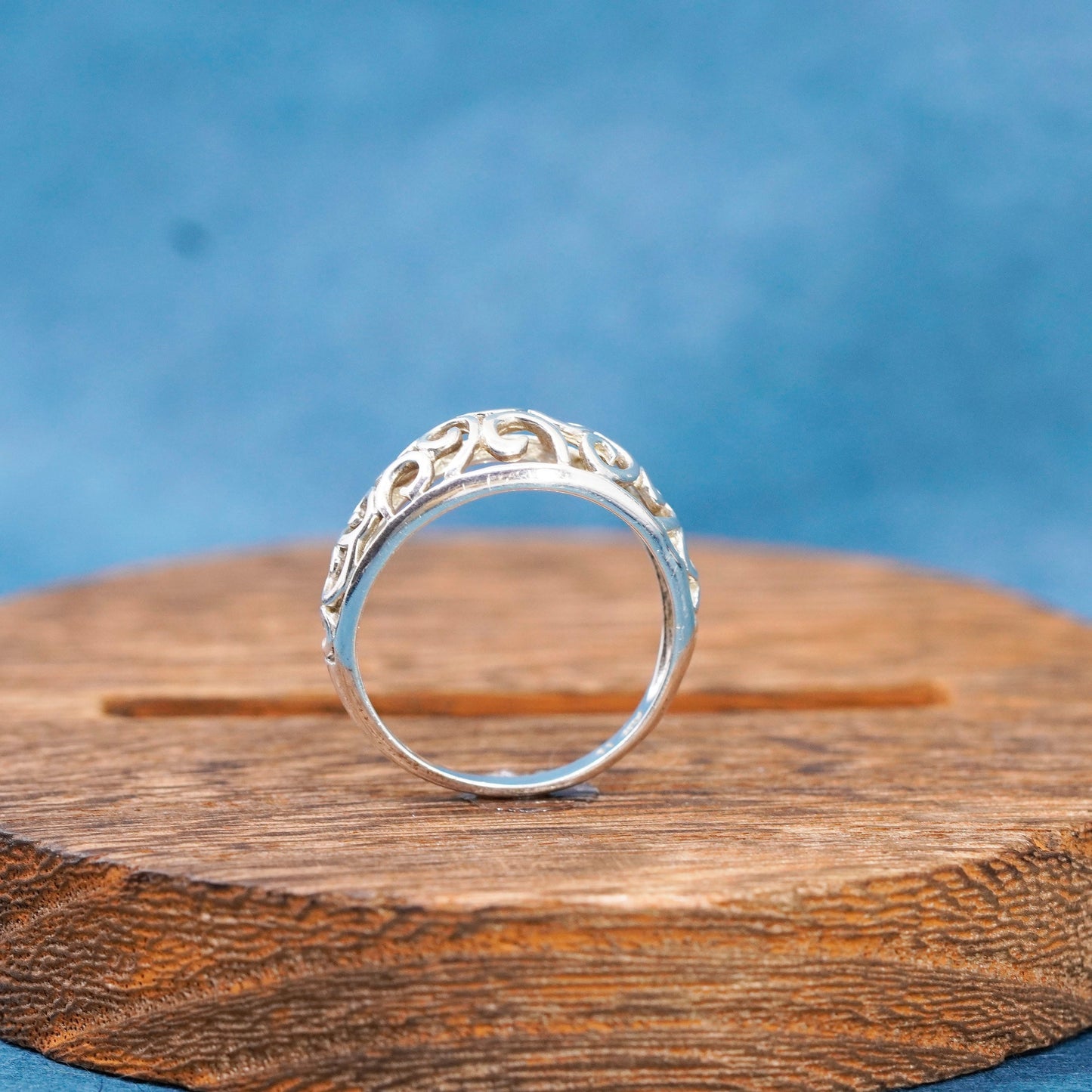 Size 11.5, vintage Sterling silver handmade ring, 925 Filigree swirl band