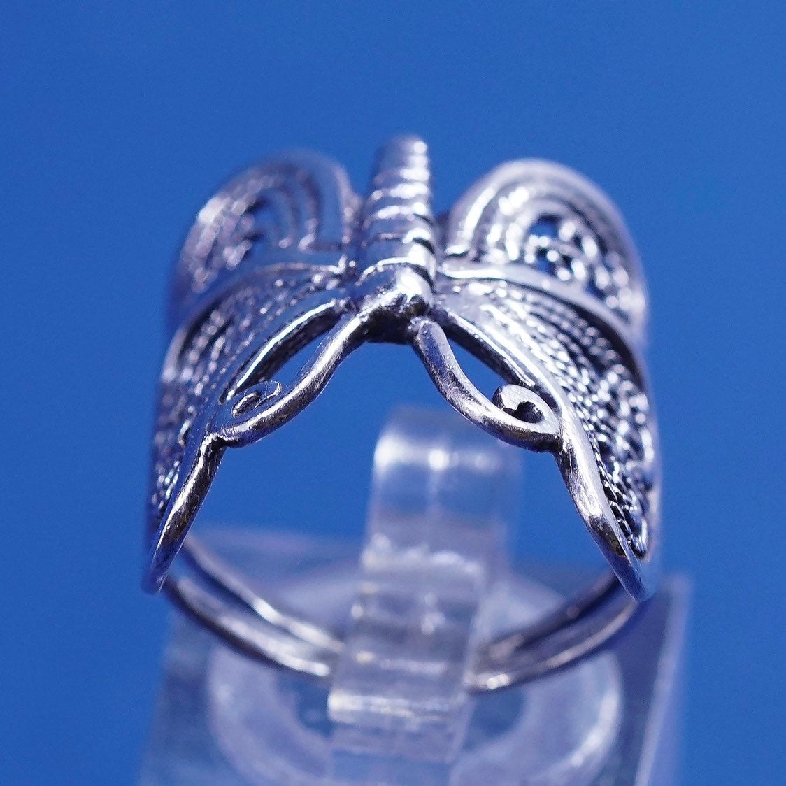sz 5.5, vtg sterling silver handmade ring, 925 filigree butterfly band