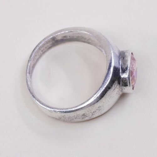 Sz 6.75, Sterling Silver Ring, 925 Silver Engagement Ring W/ pink Crystal
