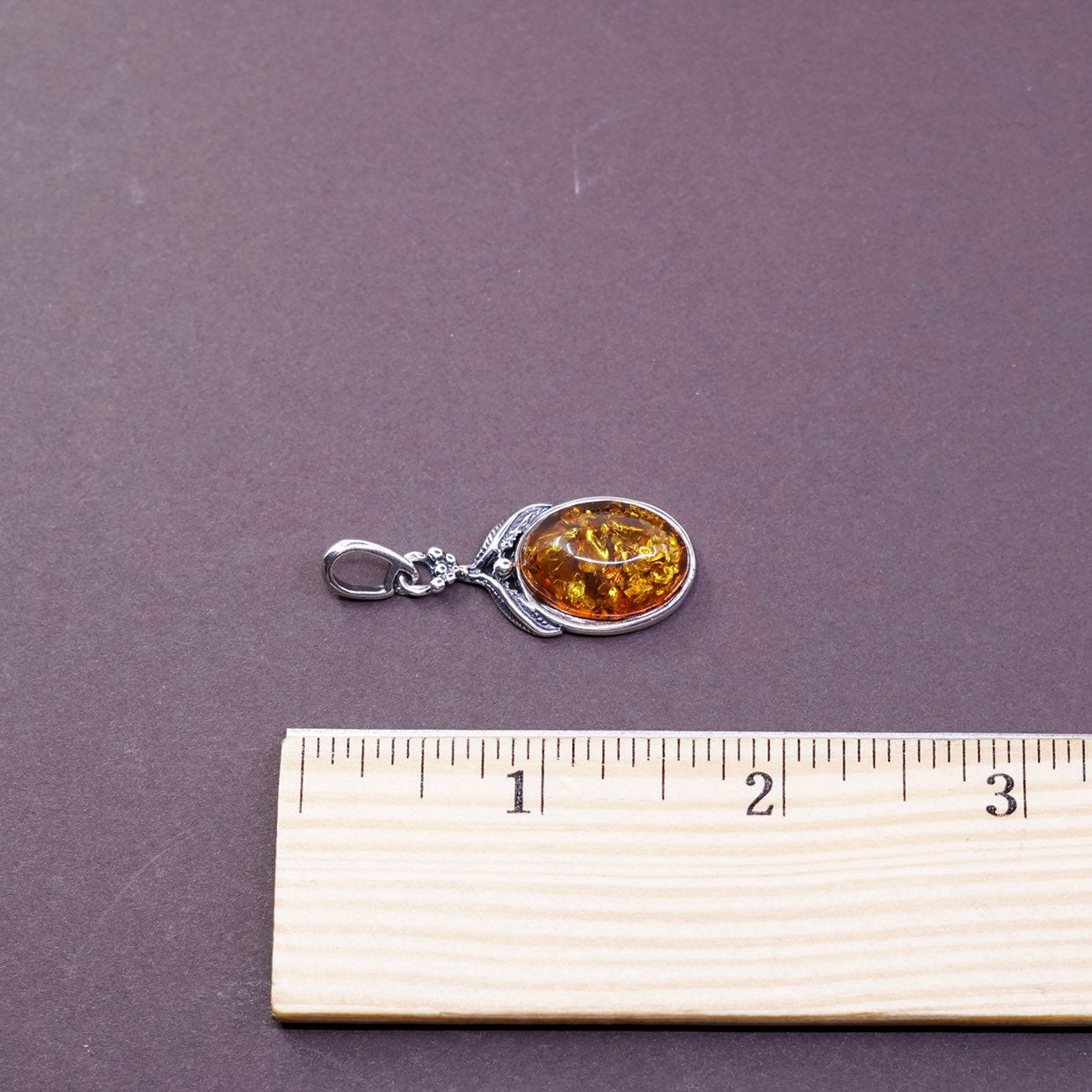 vtg Sterling silver handmade pendant, solid 925 silver with Amber pendant