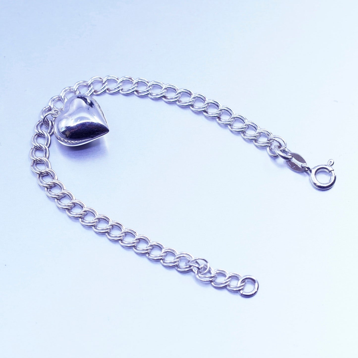 6.75”, Italy Sterling 925 silver bracelet, men’s curb chain puffy heart charm