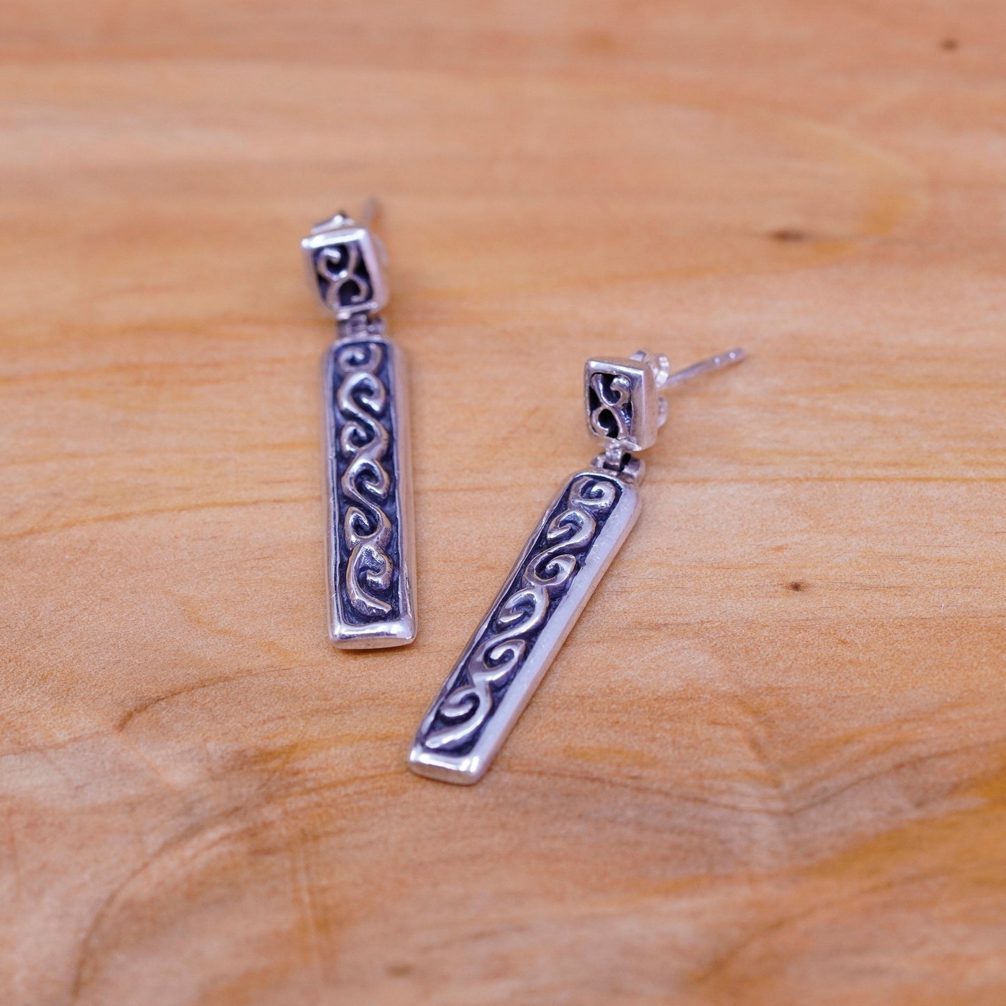 Vintage Sterling silver handmade earrings, 925 filigree long drops