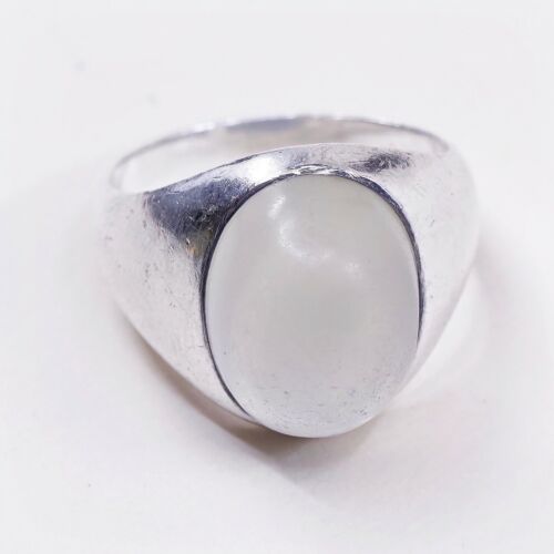 Sz 8, Sterling Silver Handmade Ring, 925 Engagement Ring W/ Matted Crystal