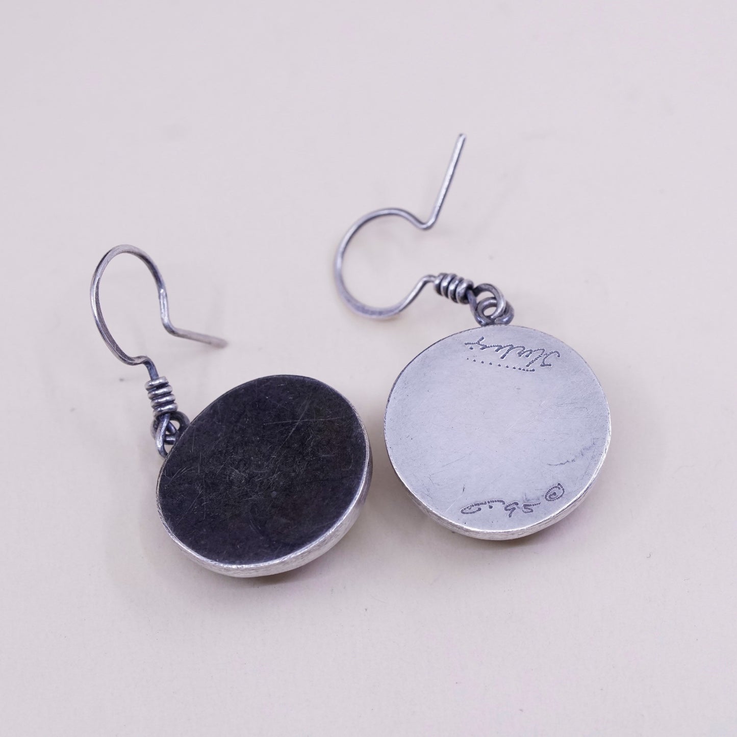 Vintage Haley sterling 925 silver handmade earrings with pebble stone Dangles