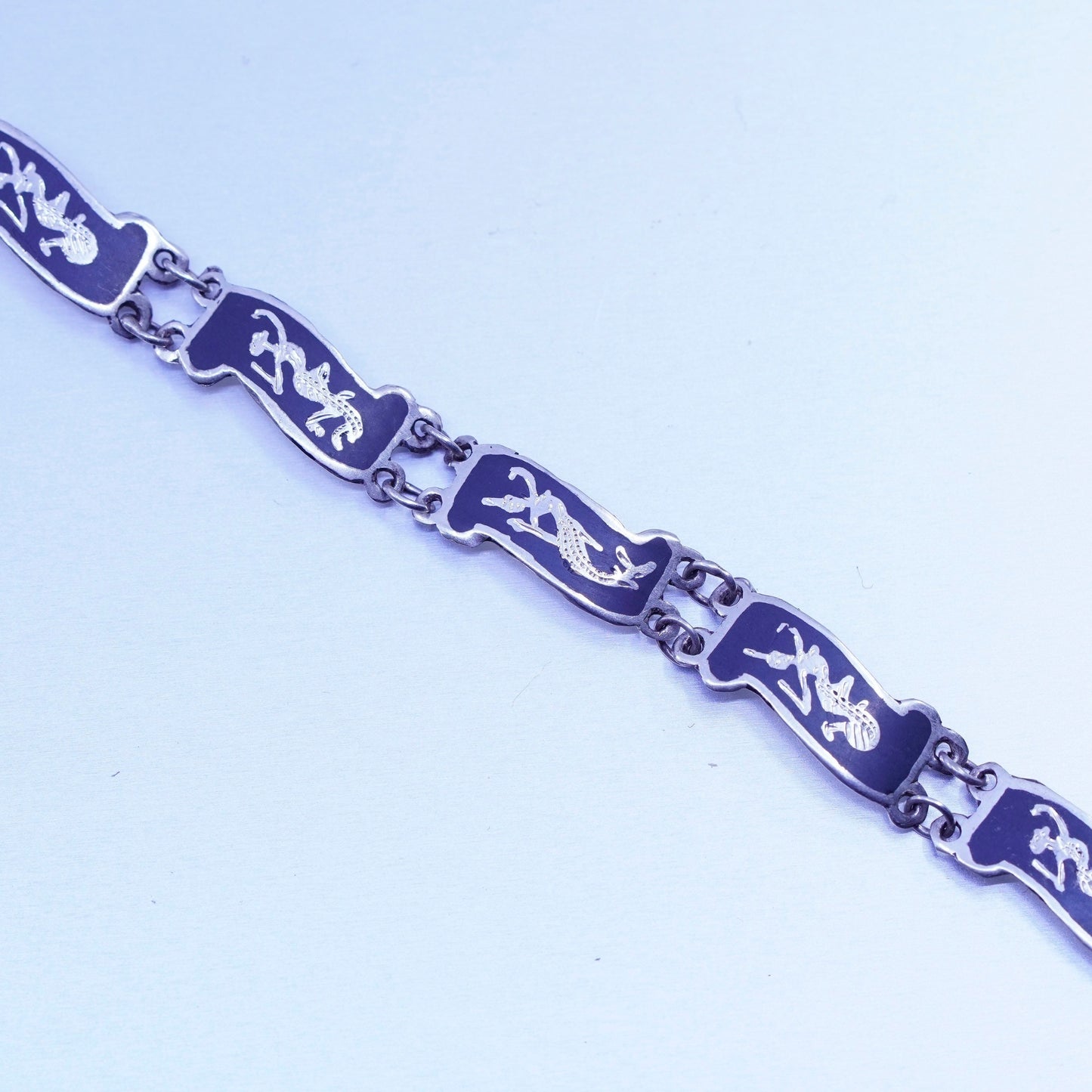 7.25”, Vintage Sterling 925 silver handmade tennis bracelet with goddess