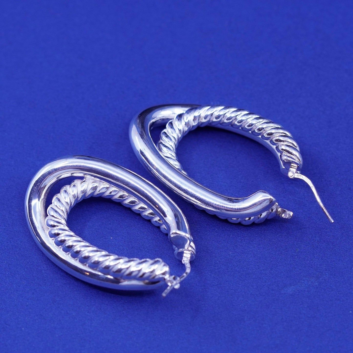 1.5”, Italy Sterling silver handmade earrings, cable 925 entwined hoops, huggie