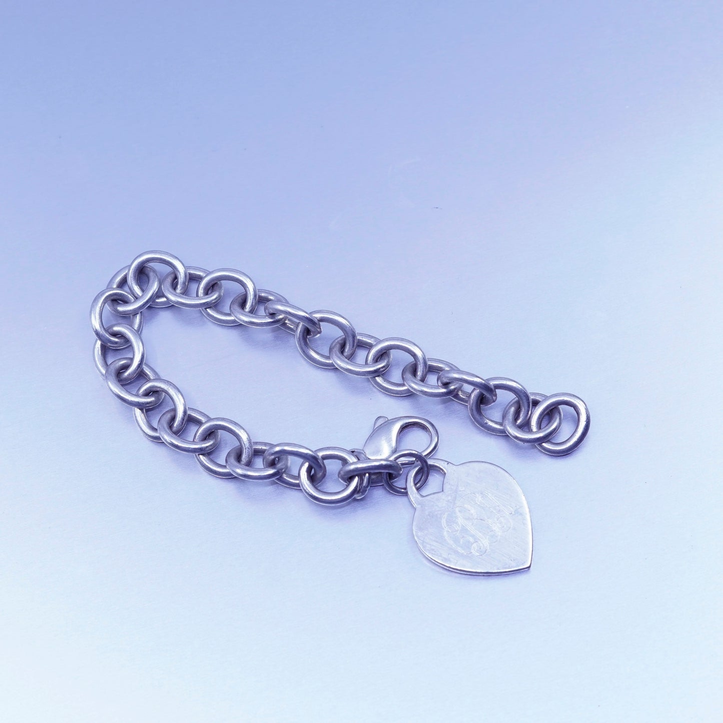 6.5”, Viking Sterling silver bracelet, 925 circle chain monogram “CBA” heart