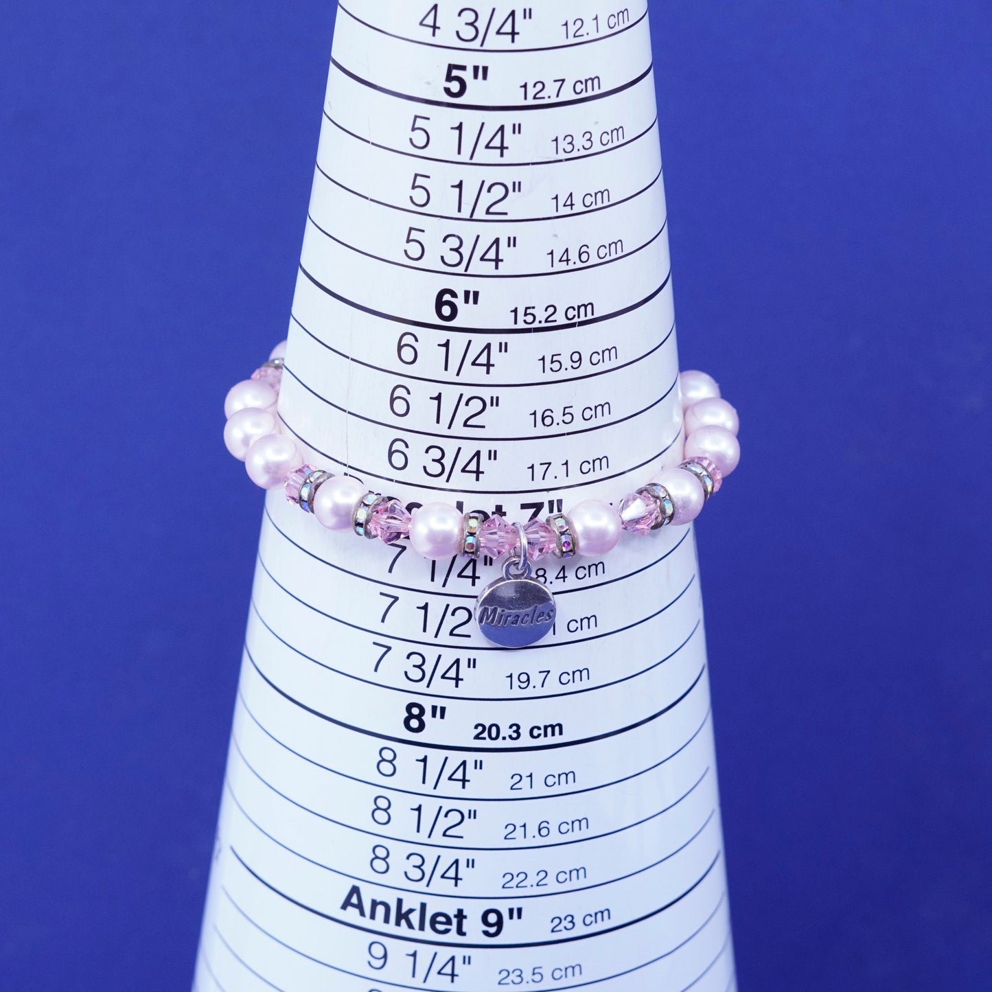 7”, SLC Sterling 925 silver handmade bracelet pearl pink beads miracles charm