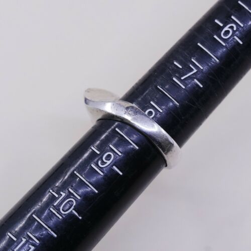 Sz 8, Vtg Sterling Silver Handmade Ring, Mexico 925 Modern Band W Obsidian Inlay