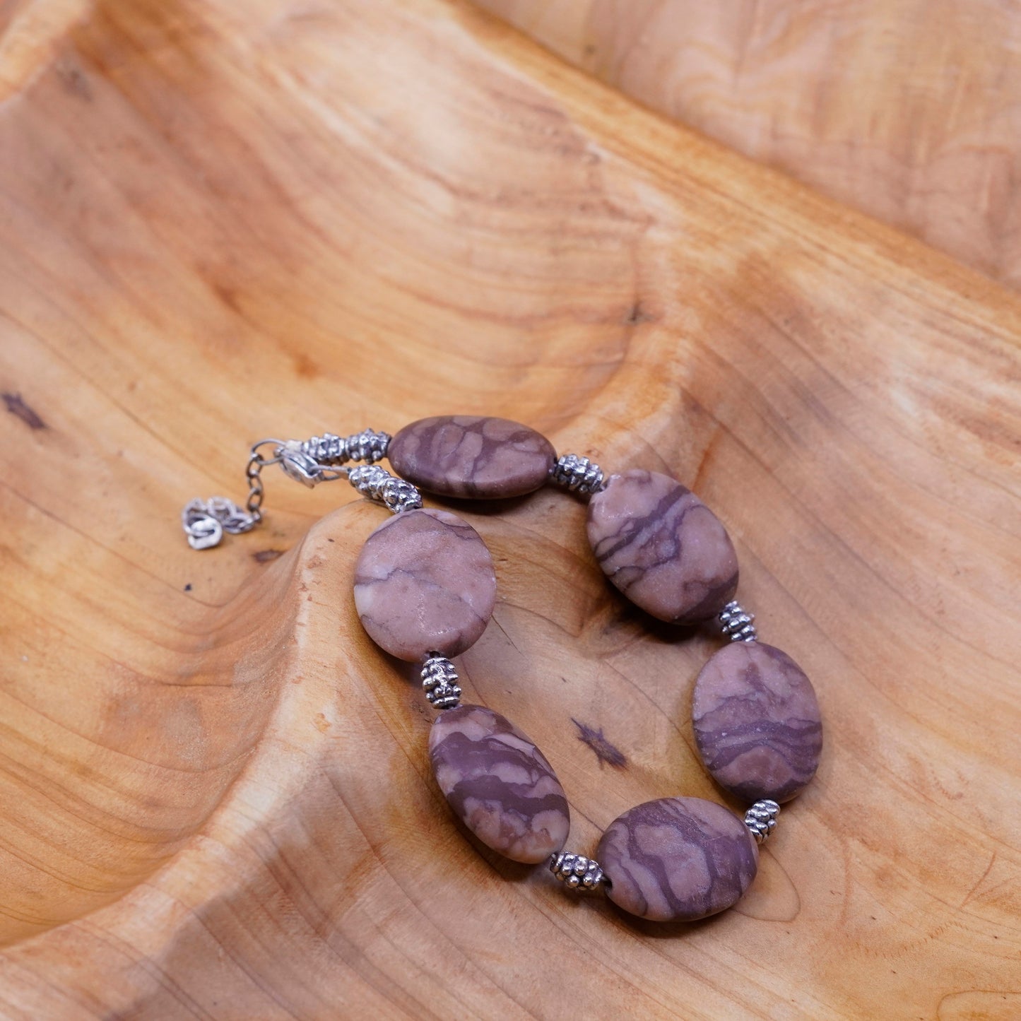 6.75+1.5”, Sterling 925 silver handmade bracelet with Jasper nuggets bracelet