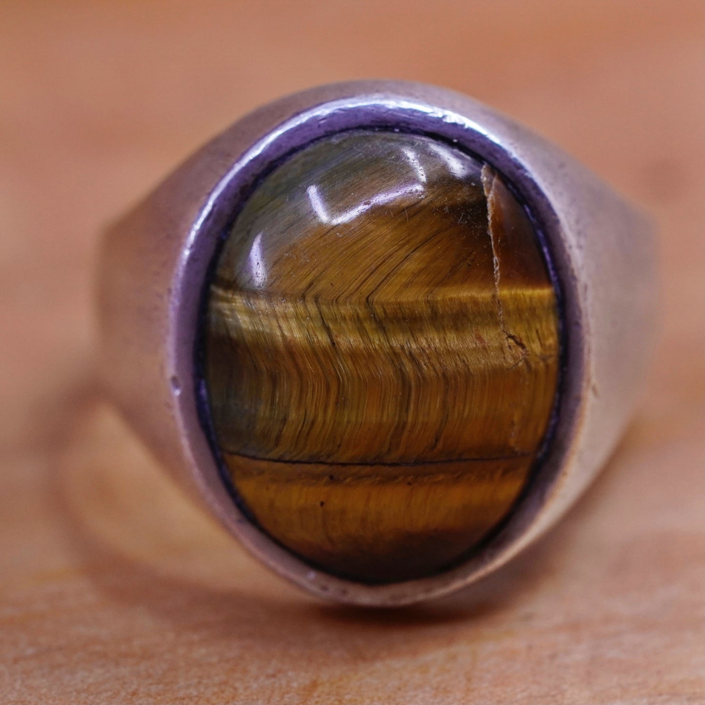 Size 12, vintage Sterling 925 silver handmade ring with golden tiger eye