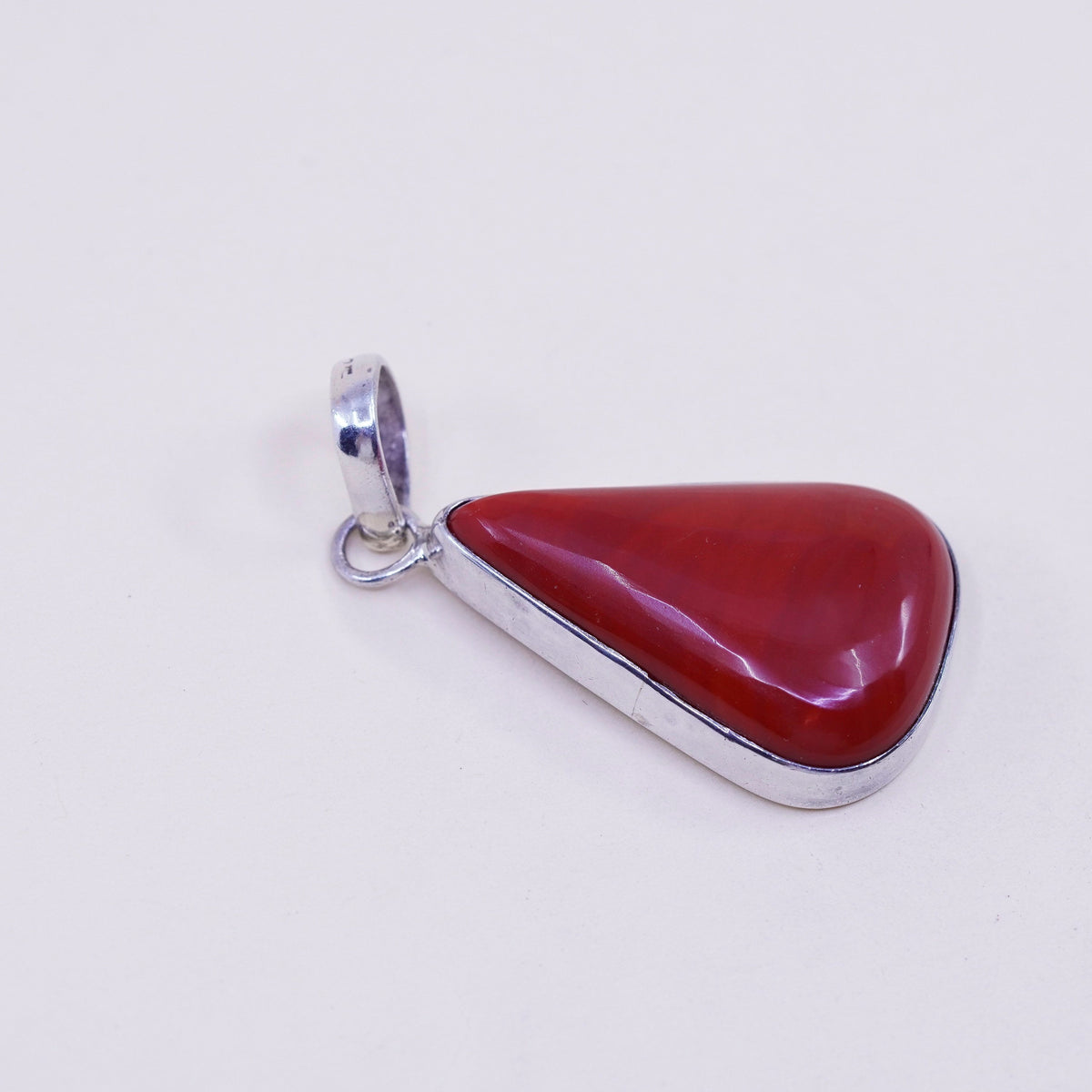 Vintage sterling 925 silver handmade pendant with red jasper