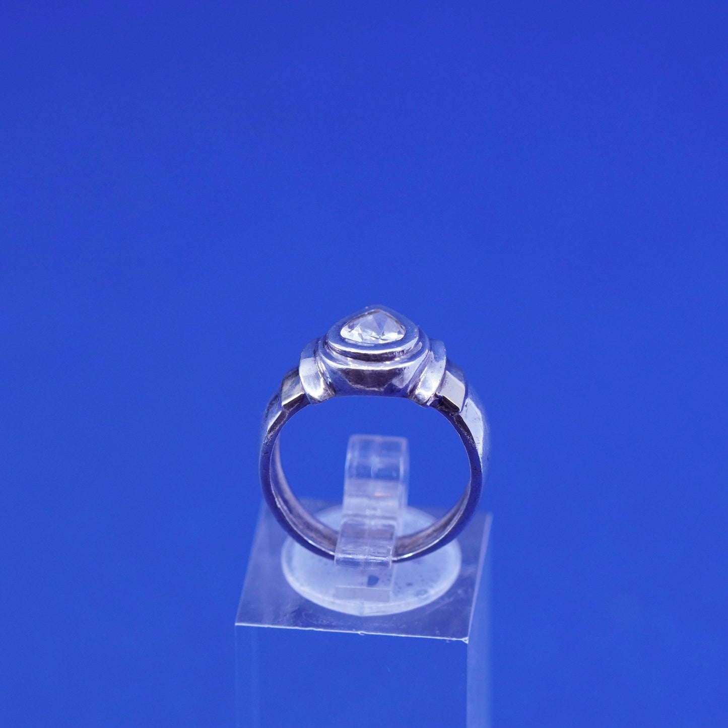 Size 6, vtg Sterling silver handmade ring, 925 statement band with teardrop cz