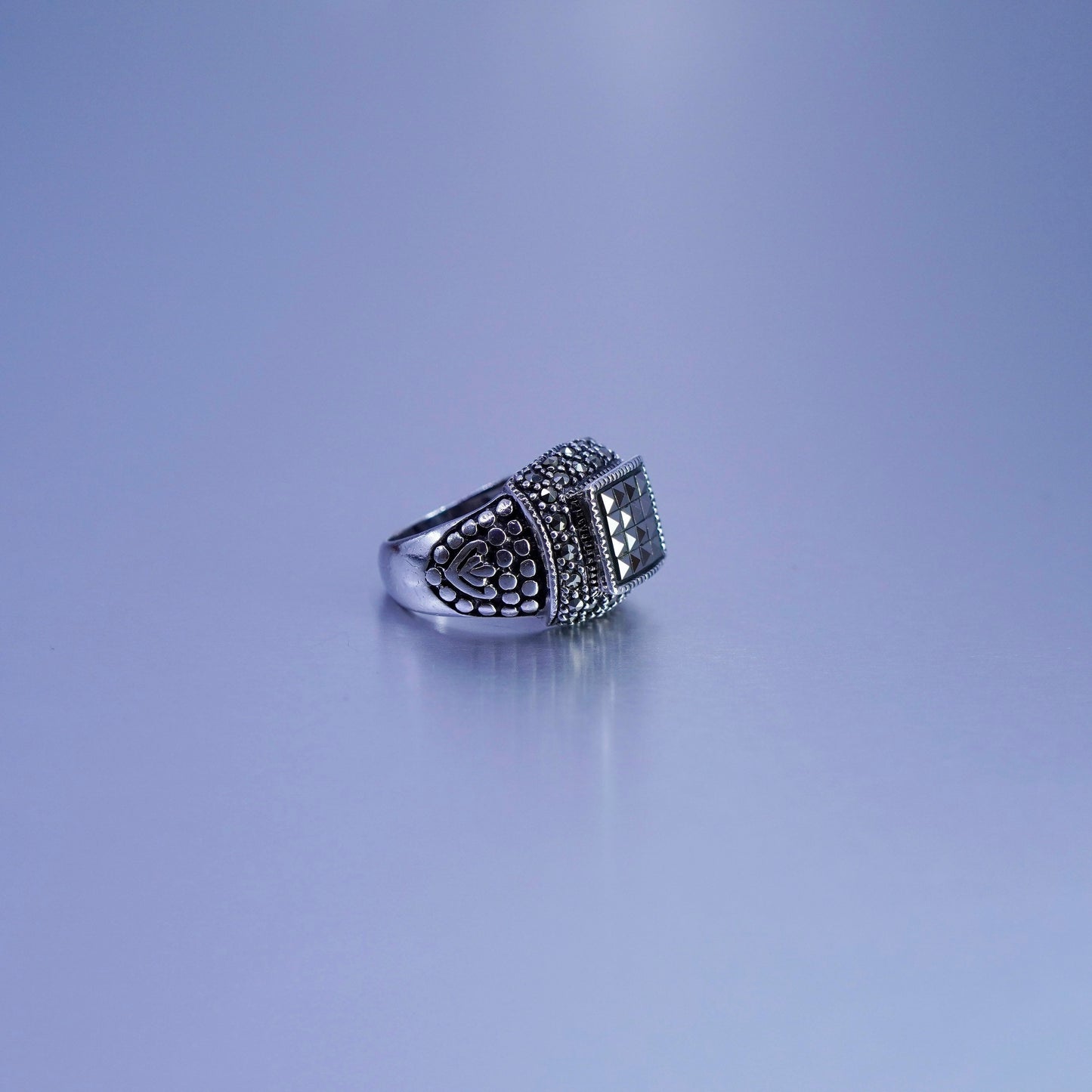 Size 5.5, southwestern Sterling 925 silver handmade ring, band with marcasite