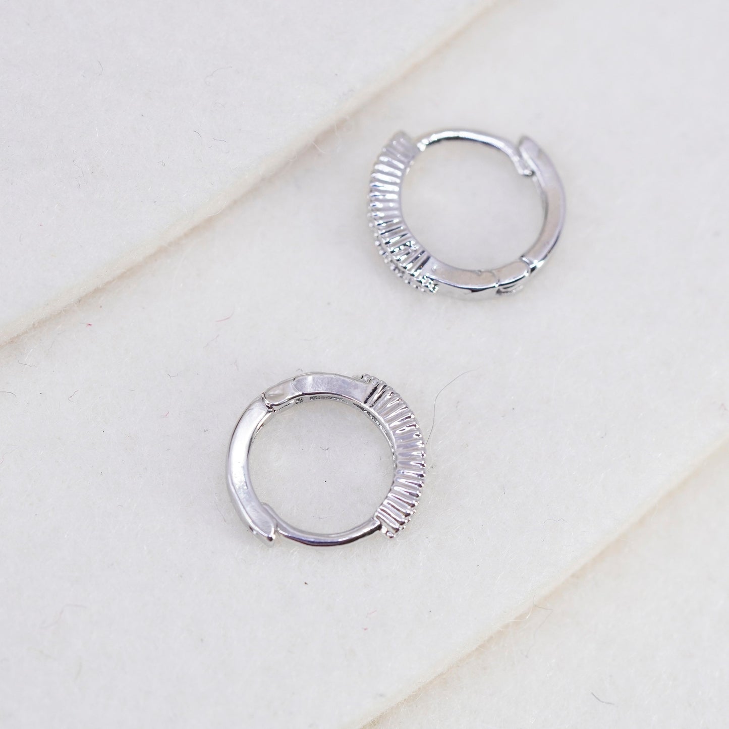 0.5”, vintage Sterling silver handmade earrings, 925 Huggie hoops with Cz