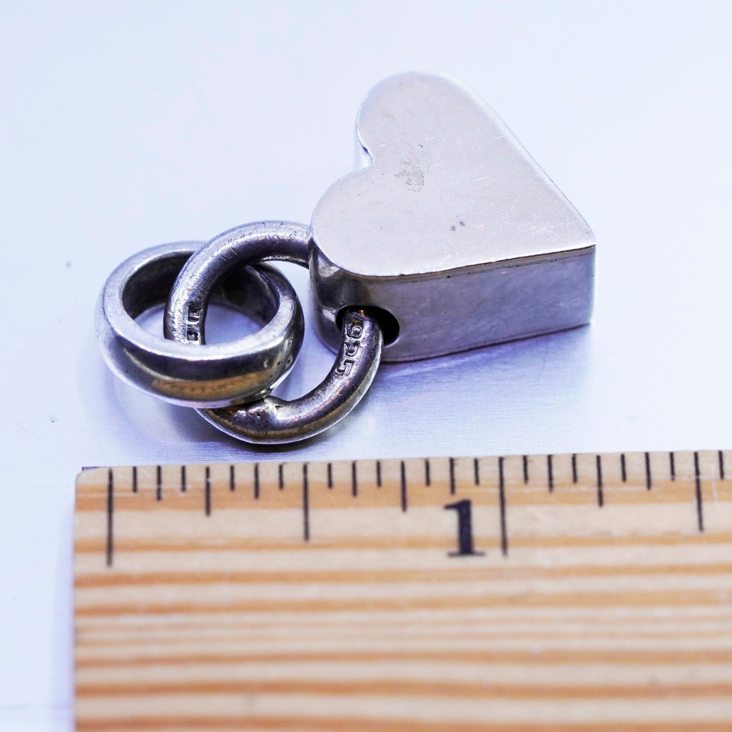 antique sterling 925 silver handmade cube heart pendant