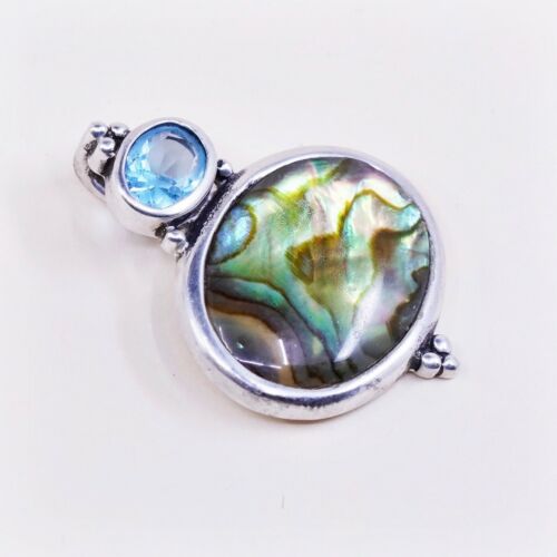 vtg Sterling silver handmade, Mexico 925 w/ abalone pendant N Blue Topaz