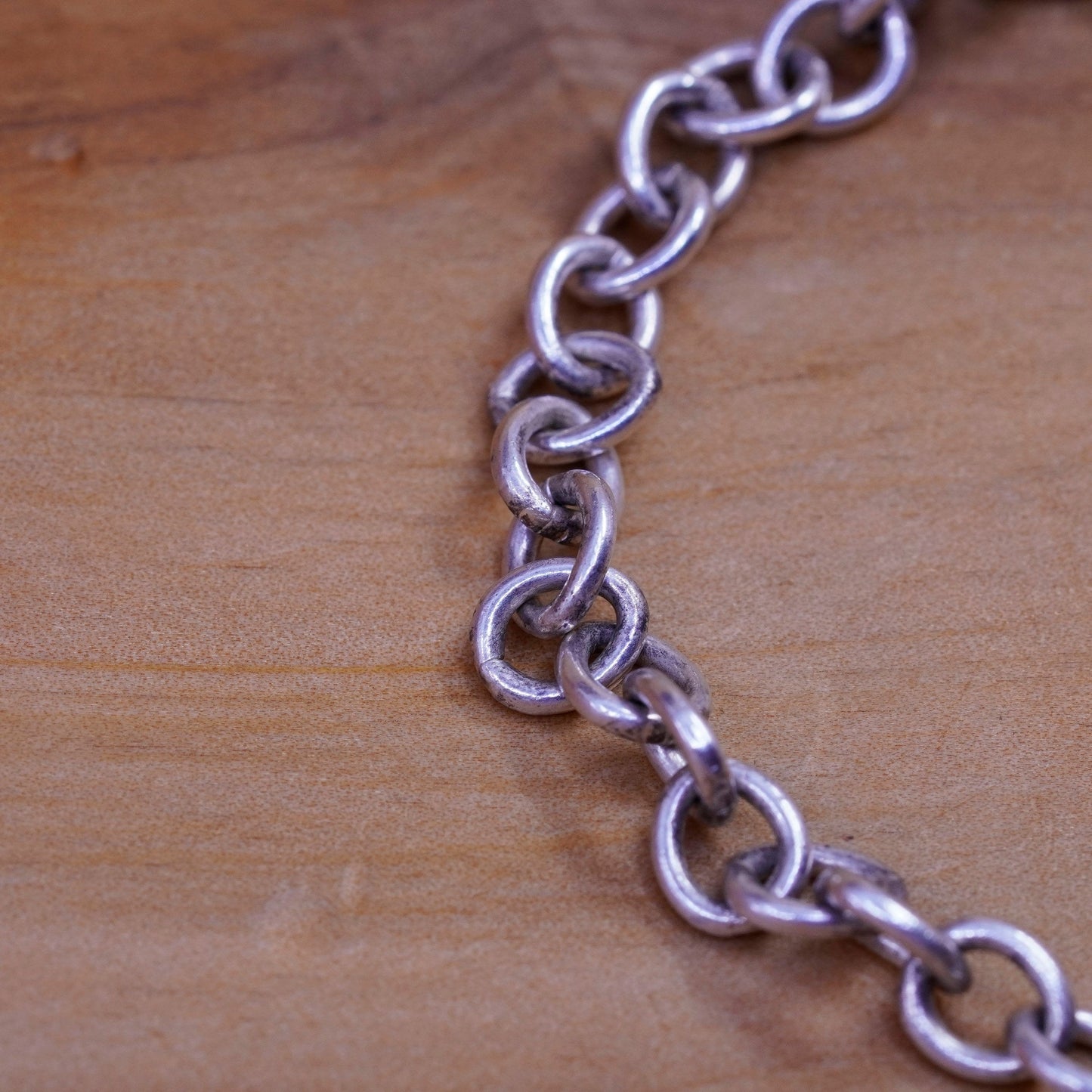 7”, vtg Sterling silver handmade bracelet, 925 circle chain music symbol charm