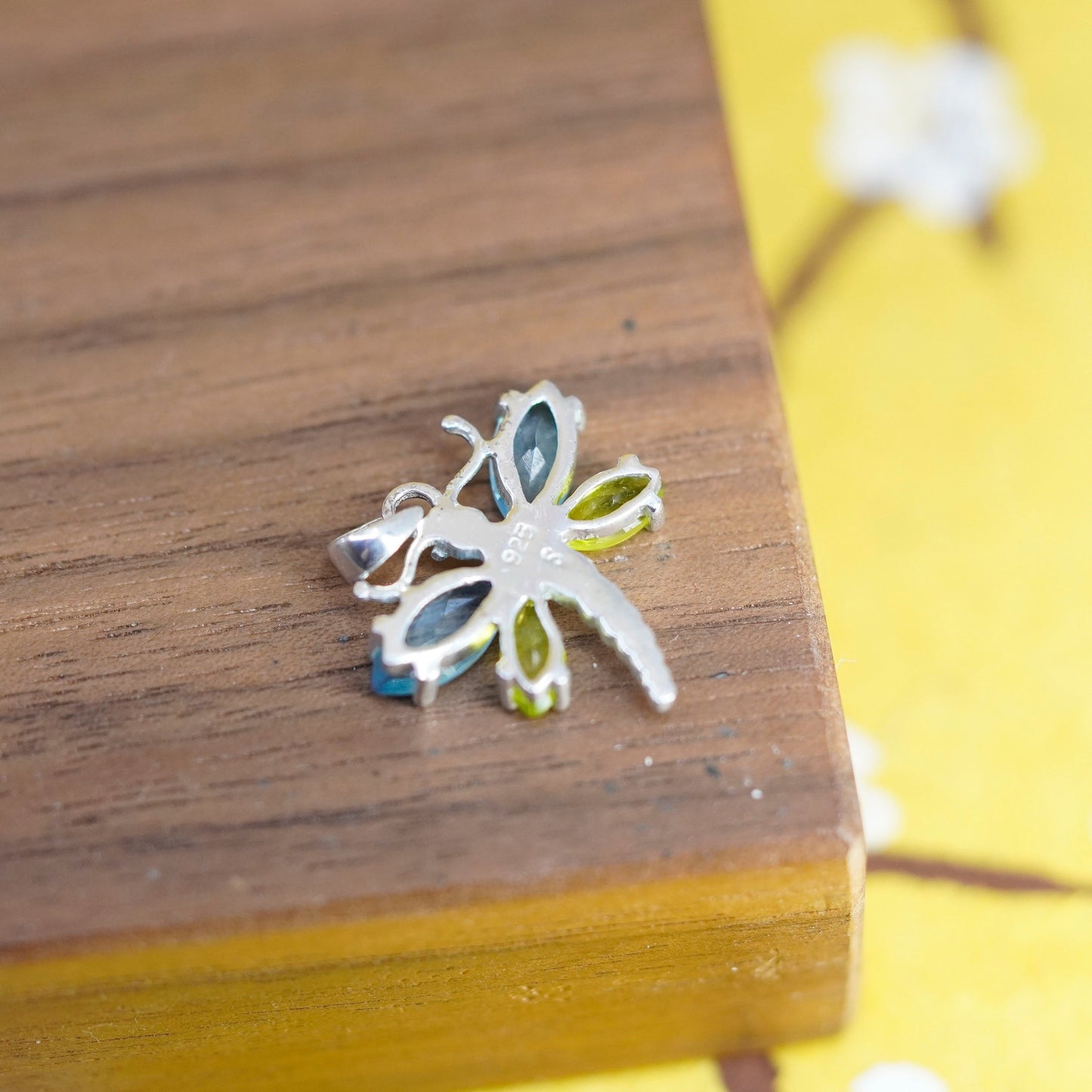 Vintage Sterling silver handmade pendant, 925 dragonfly with Crystal