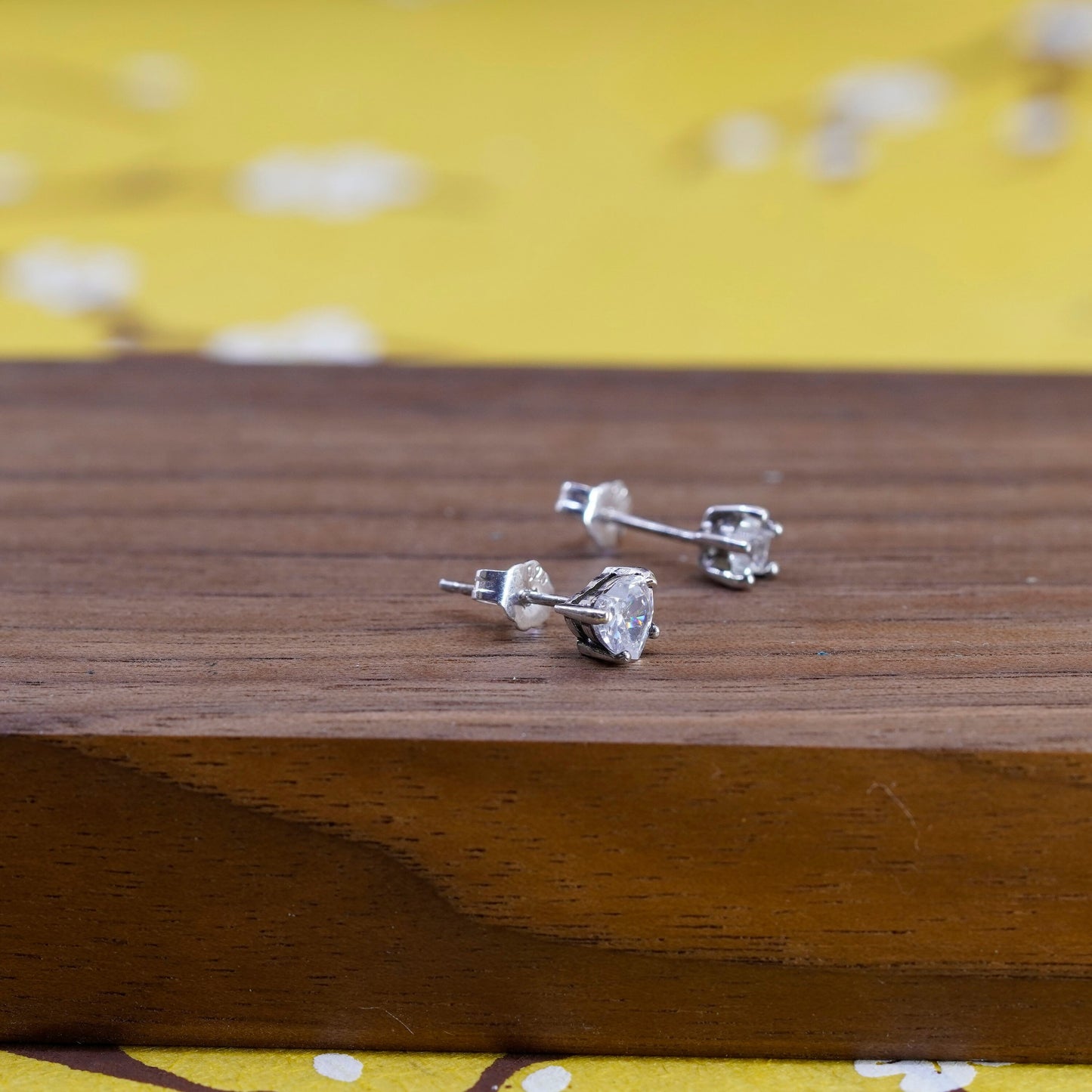 vintage Sterling 925 silver heart star studs, cz earrings