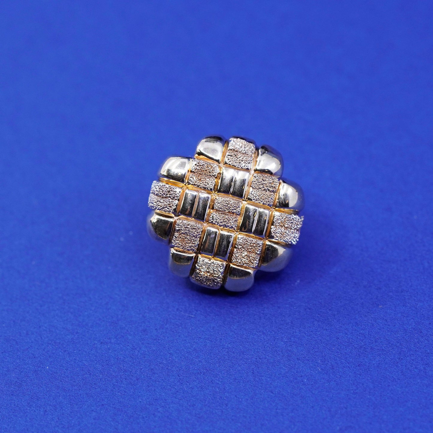 Italy vermeil gold sterling silver handmade earrings, matte 925 checker studs