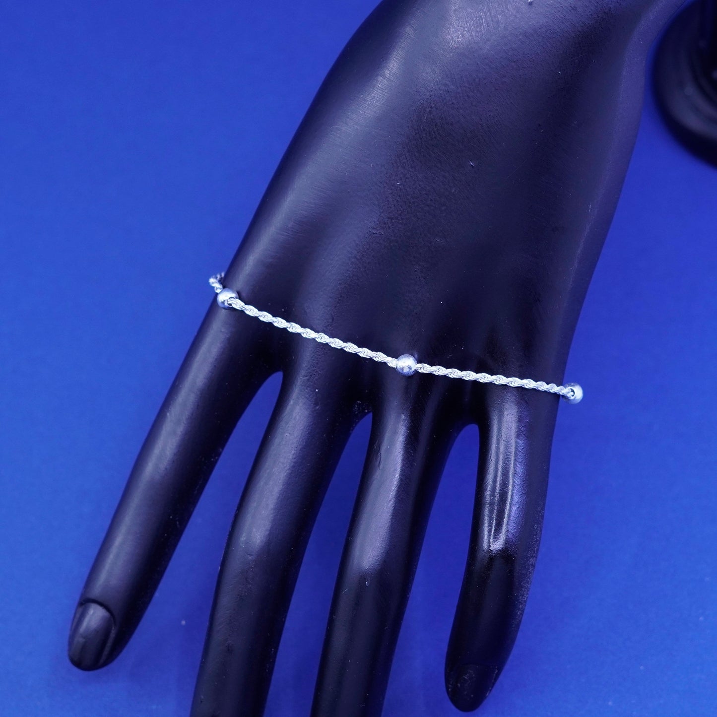 9.5”, vintage sterling silver handmade bracelet, 925 rope anklet chain beads