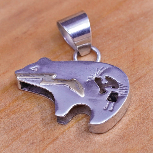 Vintage two tone Sterling silver handmade pendant, southwestern 925 polar bear