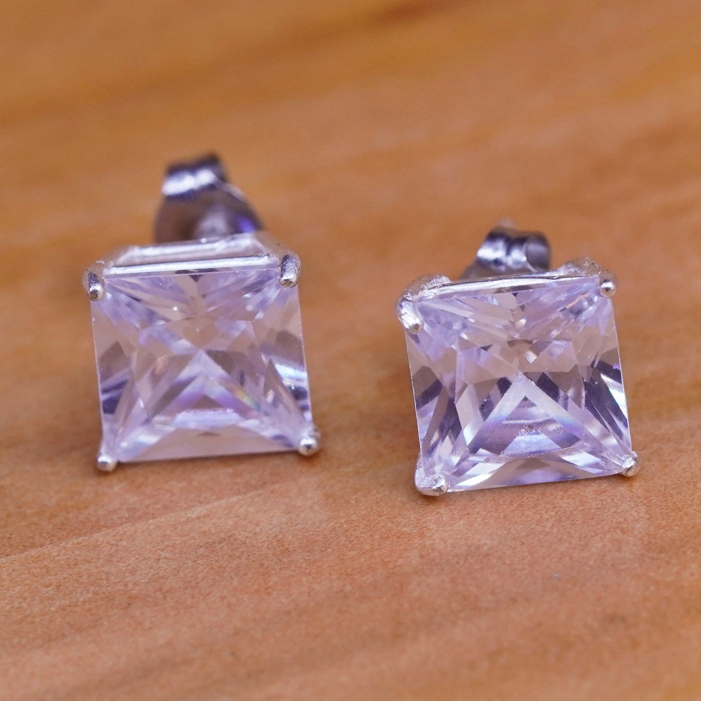 Vintage Sterling 925 silver clear studs, square earrings