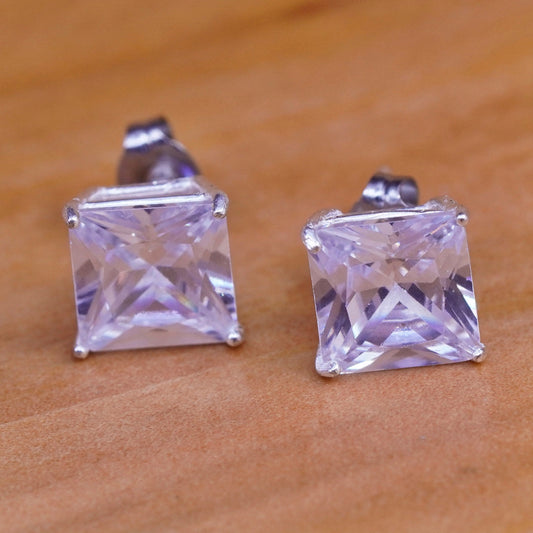 Vintage Sterling 925 silver clear studs, square earrings
