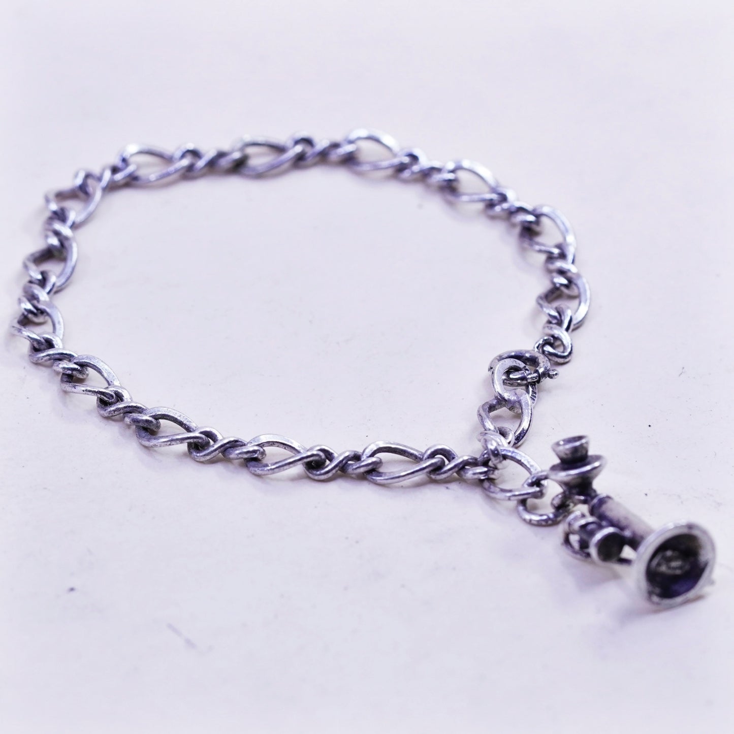6.5”, danecraft sterling 925 silver bracelet, kremen figaro chain phone charm