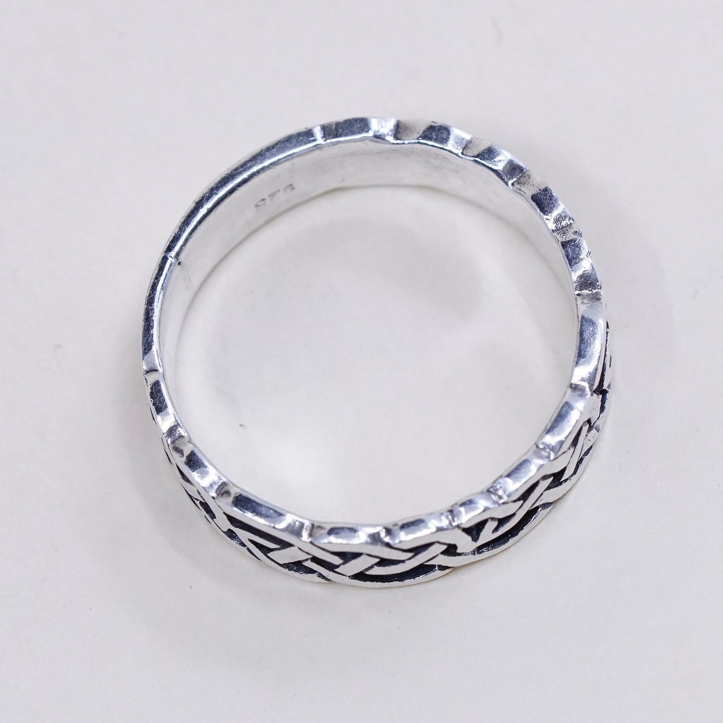 Size 12.25, vtg A8 Sterling 925 silver handmade ring band with woven texture