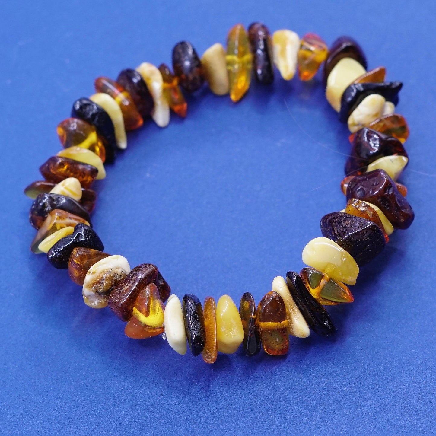 6.25”, vintage handmade Amber nugget bracelet with elastic band