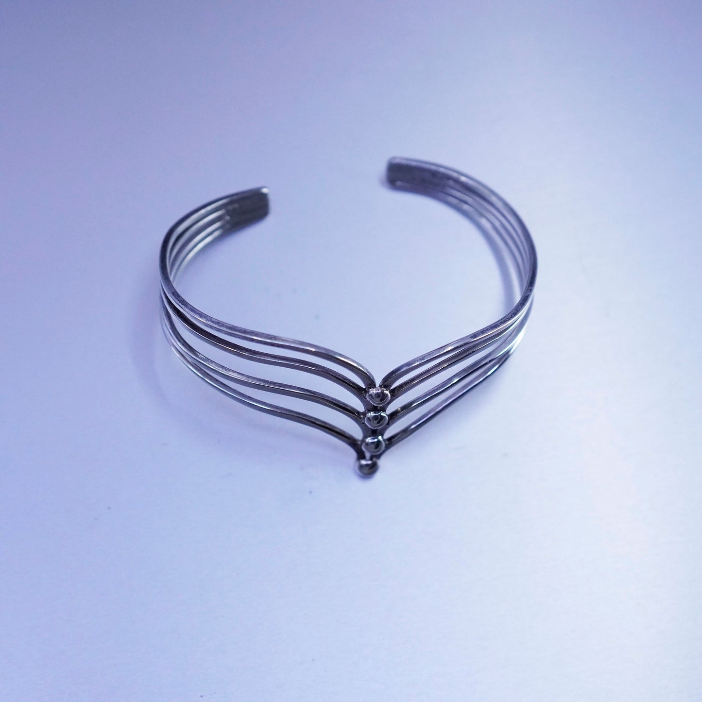 6.25”, Vintage Sterling 925 silver handmade bracelet, v shaped cuff