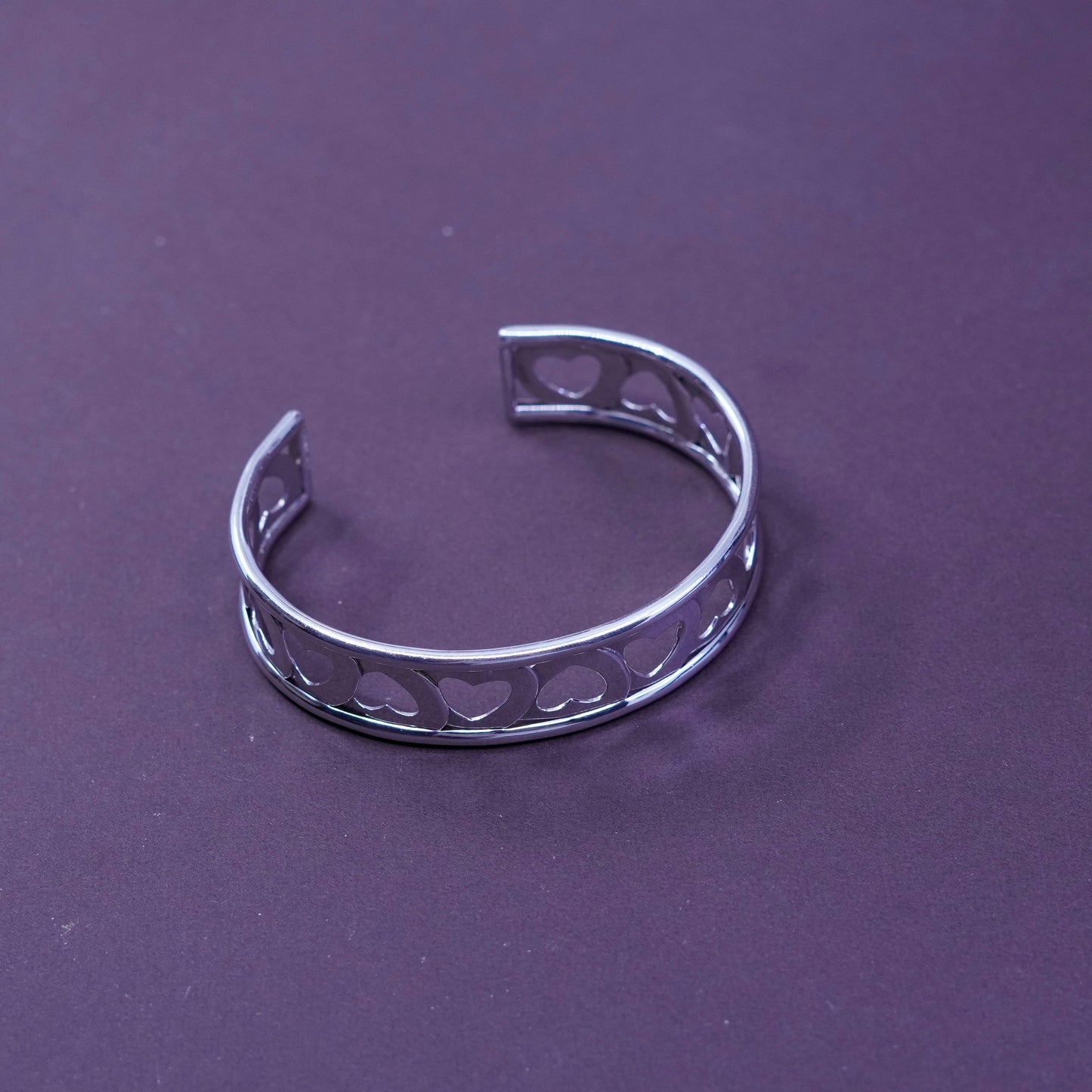 6.5”, vtg Italy milor Sterling silver handmade bracelet, modern heart 925 cuff