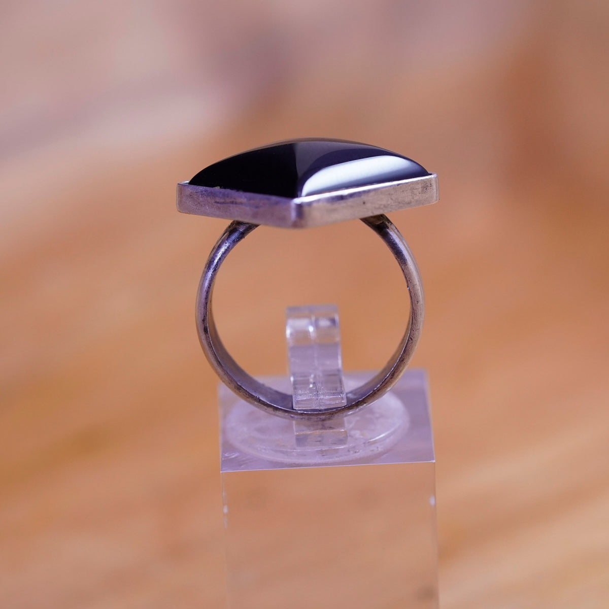 Size 7.25, vintage Sterling 925 silver handmade ring with square obsidian