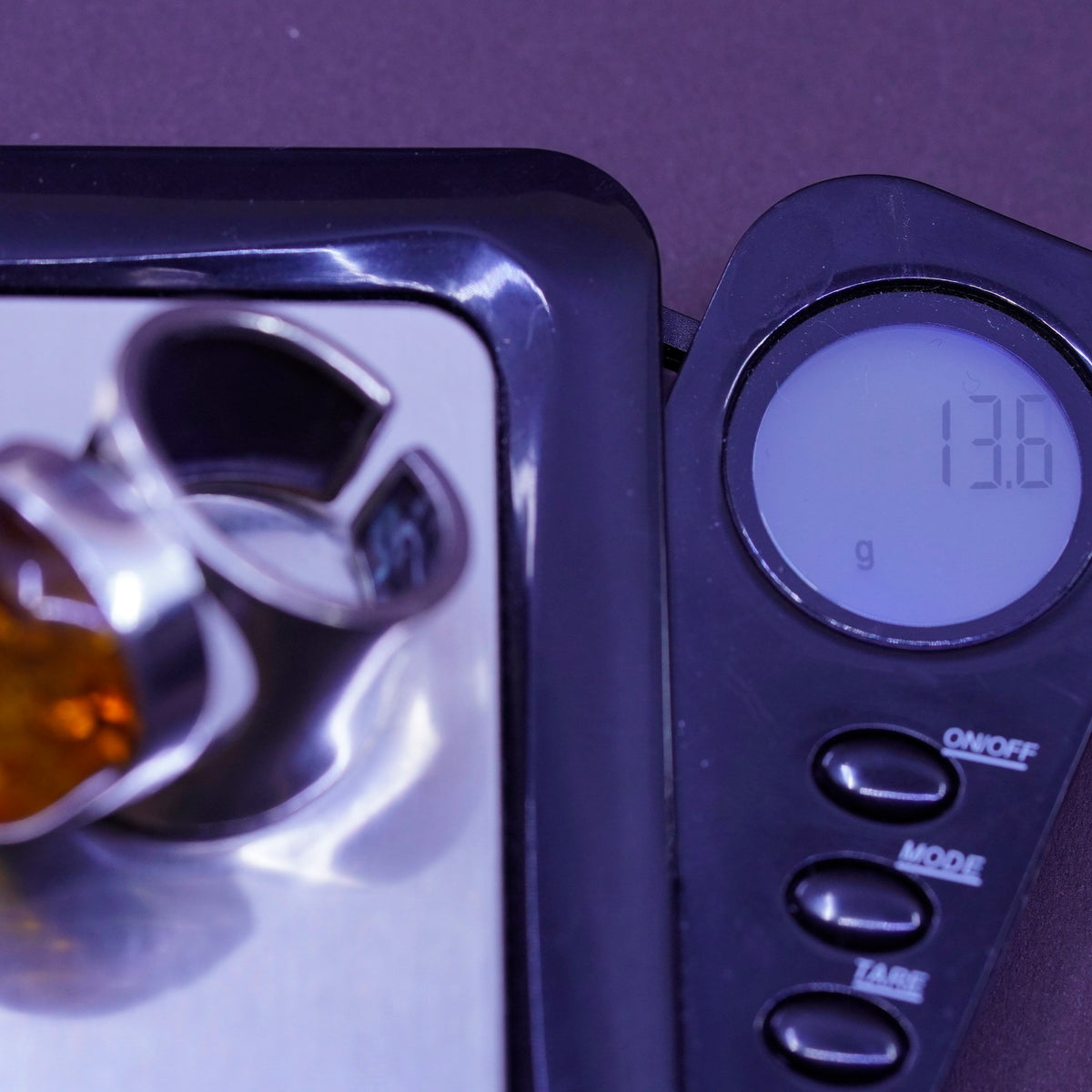 Size 8.5, vintage Sterling 925 silver handmade modern statement ring with amber
