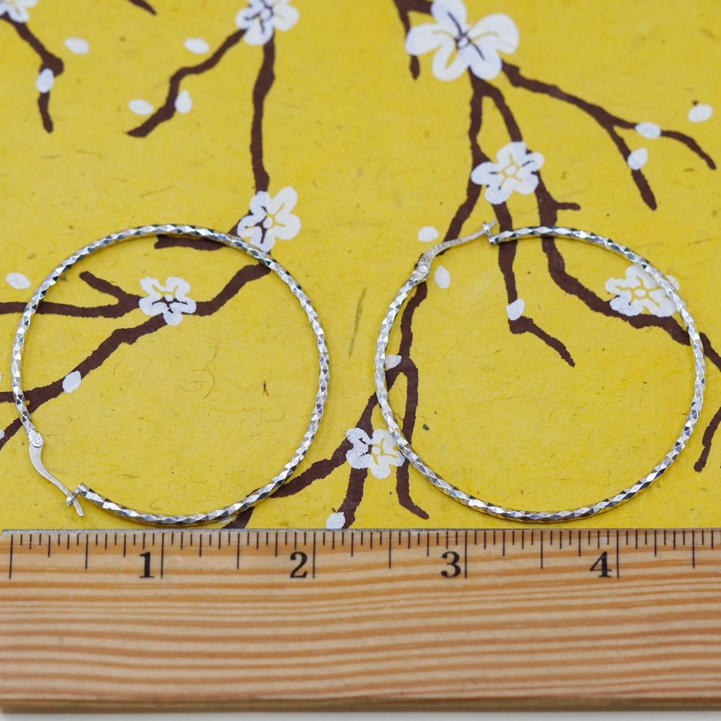 2”, vintage Mexico Sterling silver handmade earrings, textured huge 925 hoops