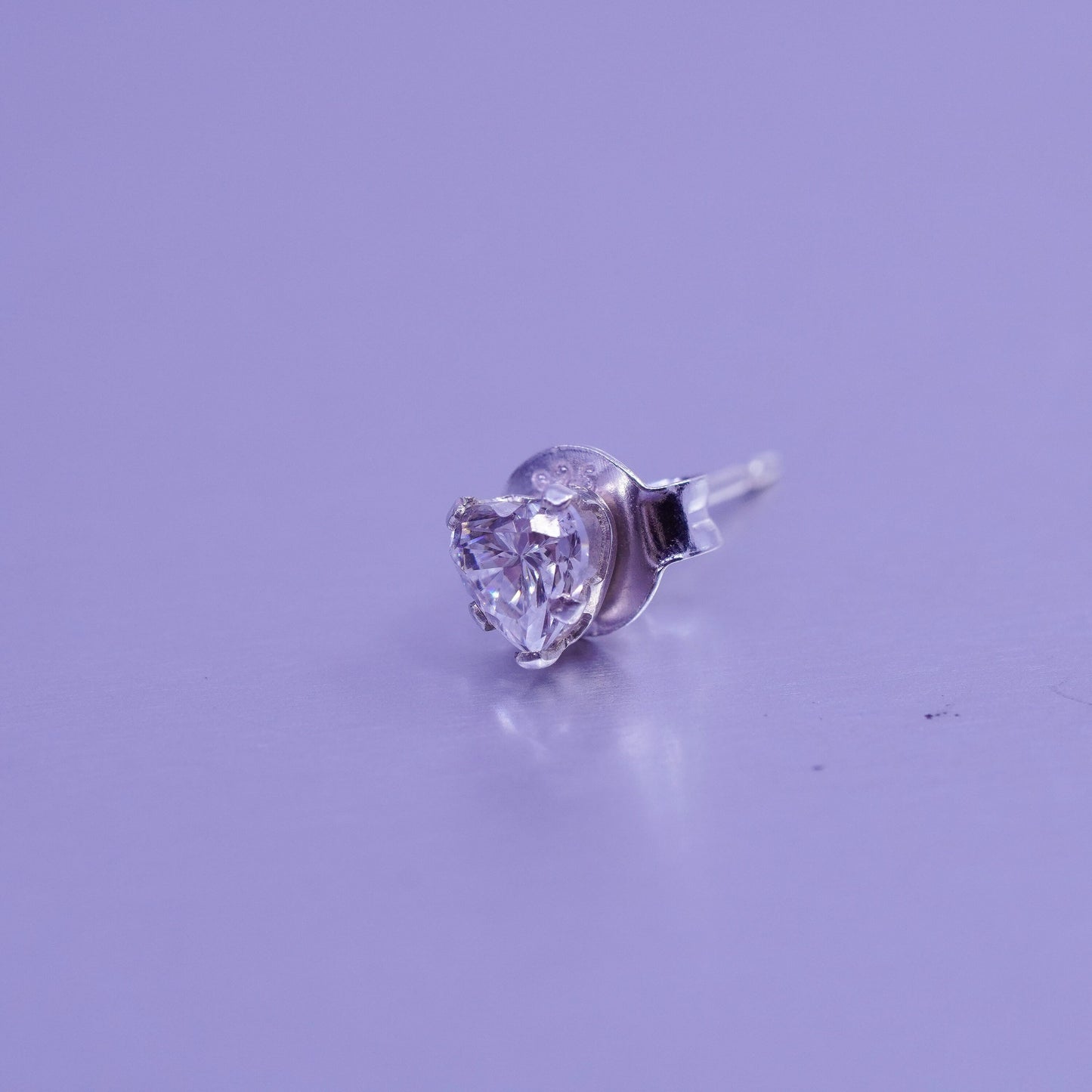 Vintage Sterling 925 silver earrings, studs with heart cz