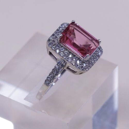 Sz 10.75, PJC Sterling Silver Handmade Ring, 925 Silver Band W/ Cluster Pink Cz