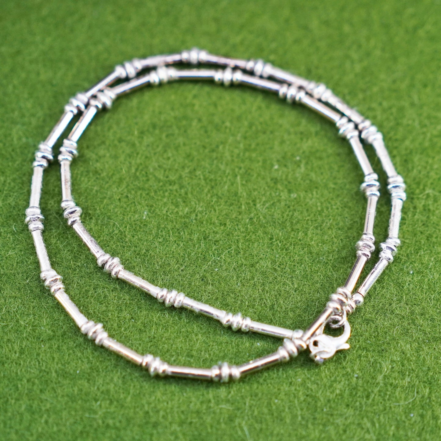 16”, 2mm, Vintage sterling silver necklace, 925 bar chain with beads