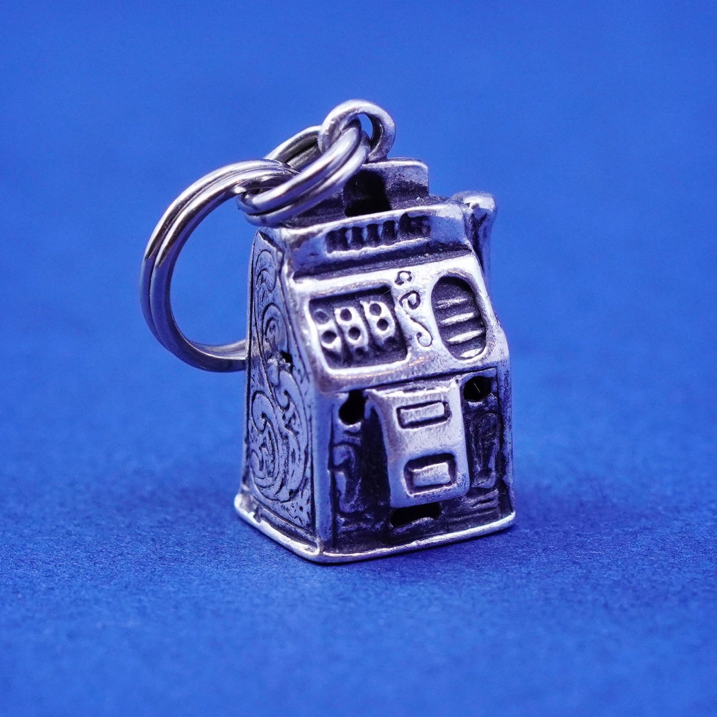Vintage Sterling silver handmade pendant, 925 slot machine charm, silver tested