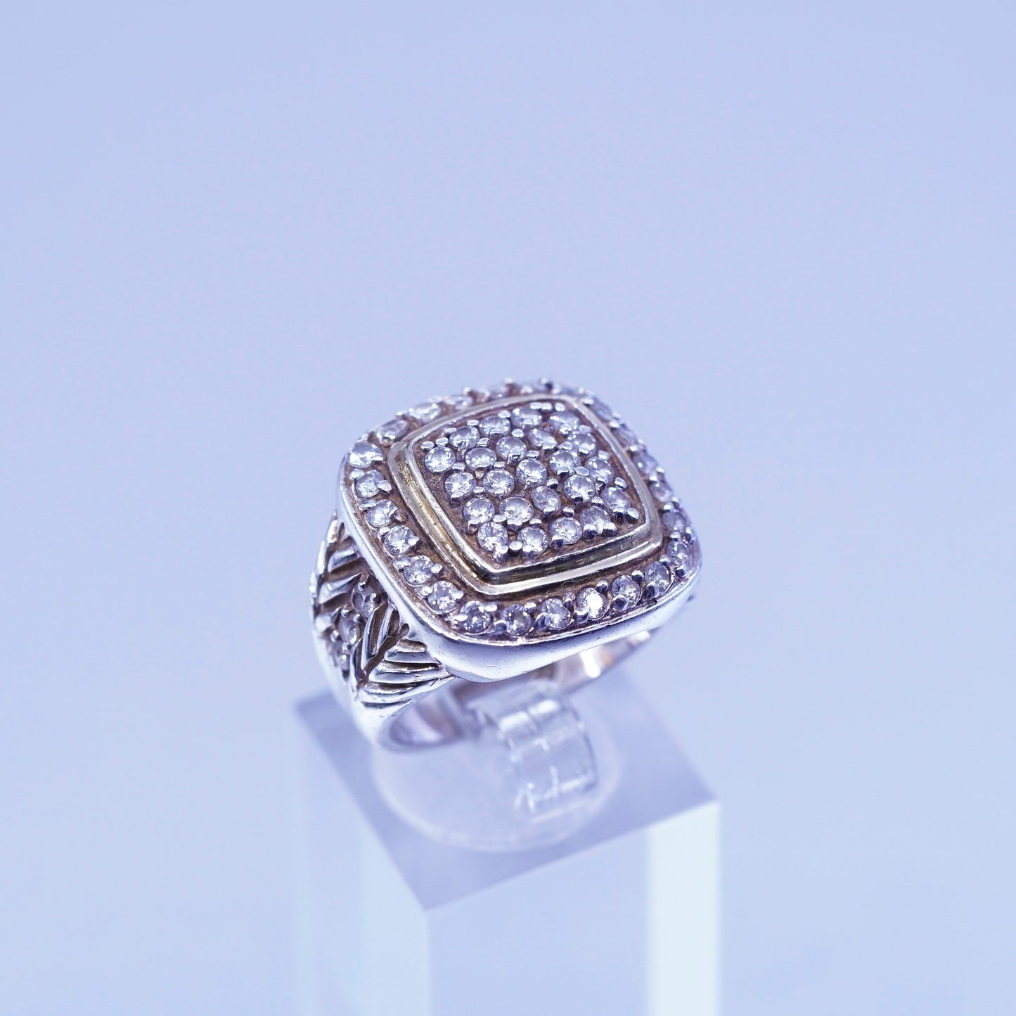 Size 7.25, vintage vermeil gold over Sterling 925 silver ring with cluster Cz