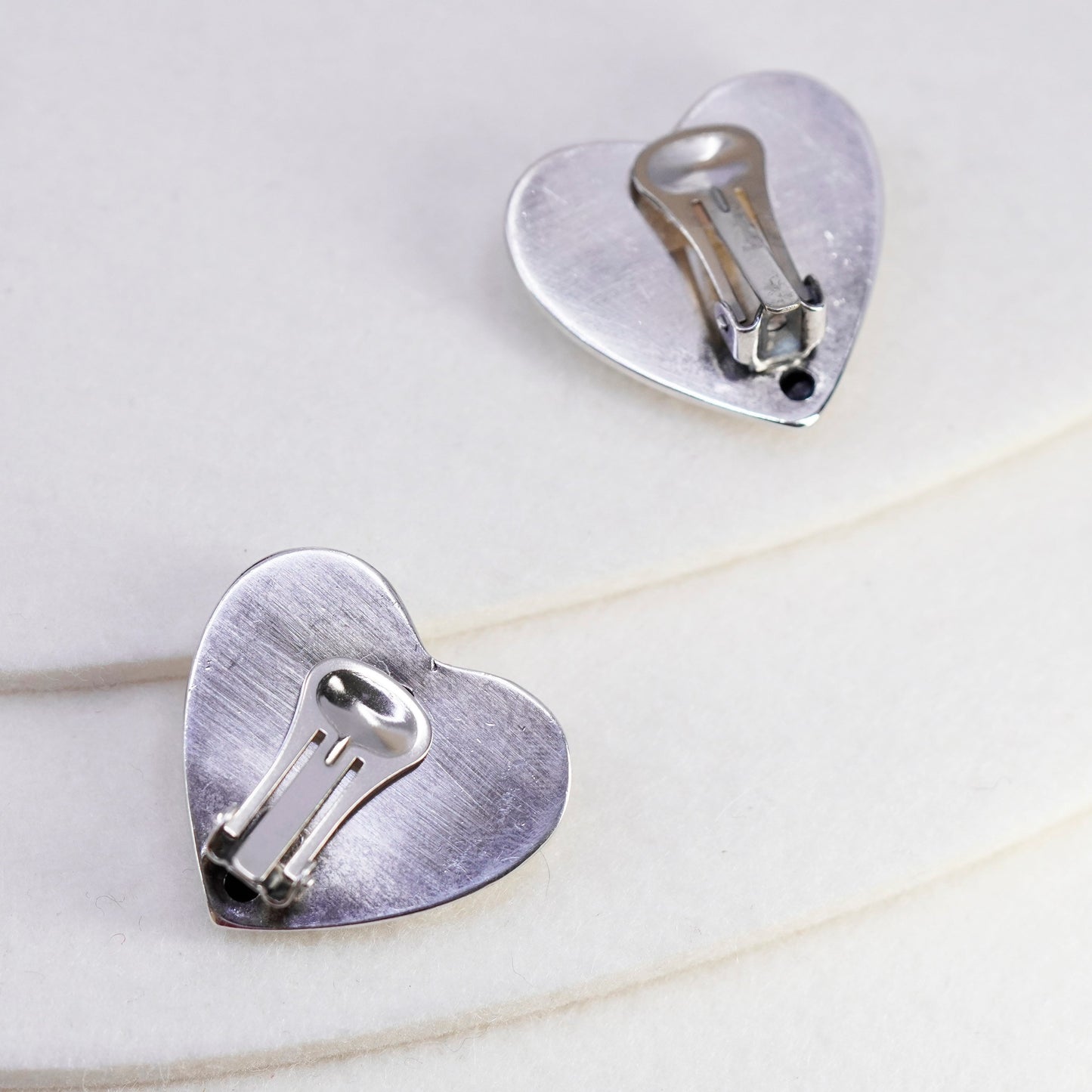 Vintage Sterling 925 silver handmade earrings, heart clip on