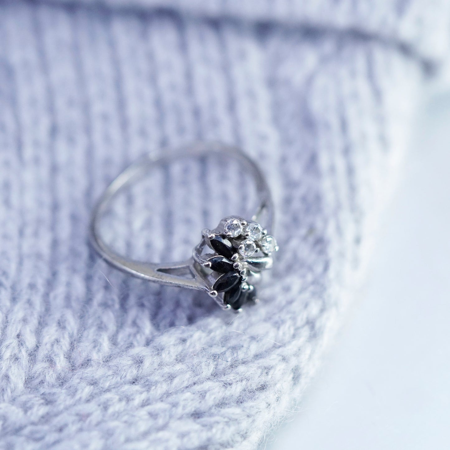 Size 10.5, vintage Sterling 925 silver handmade ring with sapphire and cz