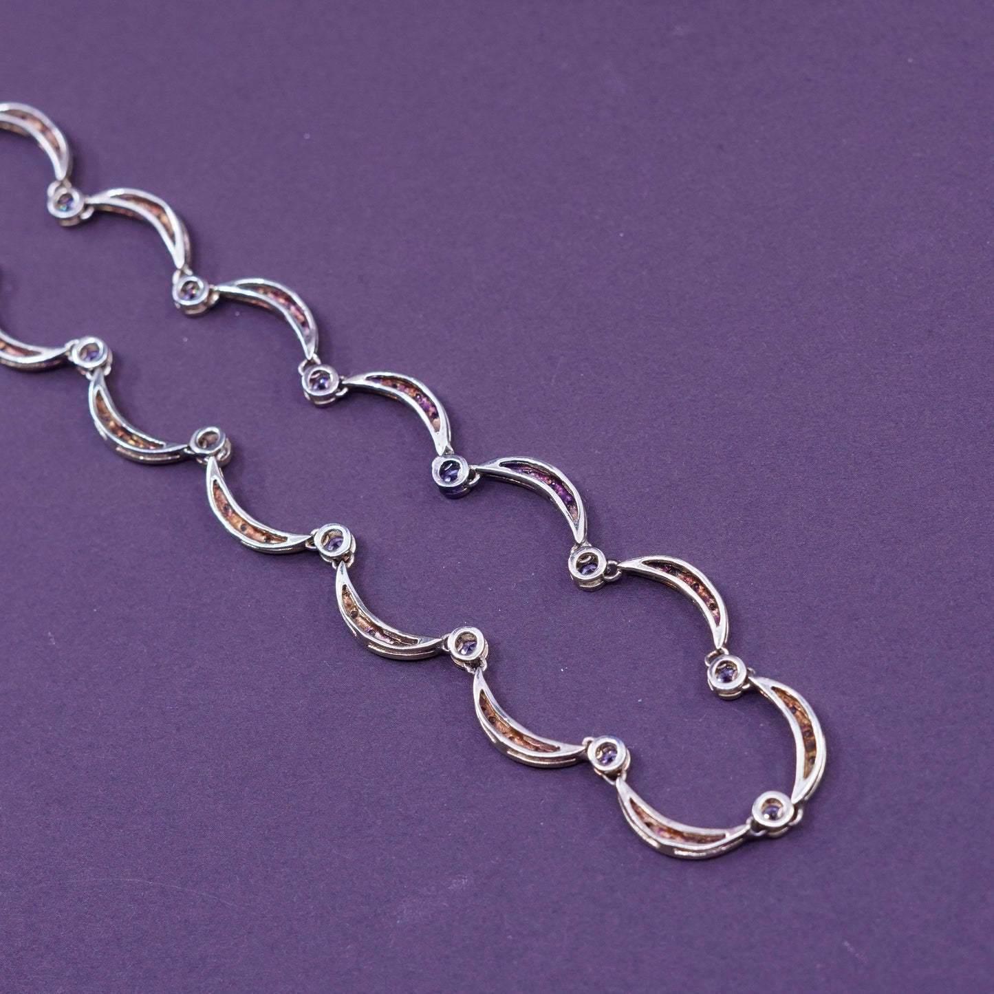 18”, vermeil gold filled sterling 925 silver tennis necklace, moon chain w/ cz