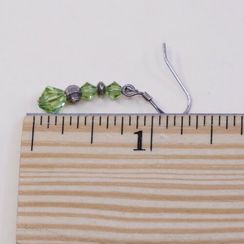 Vtg STERLING 925 SILVER Handmade earrings with Green Crystal dangles