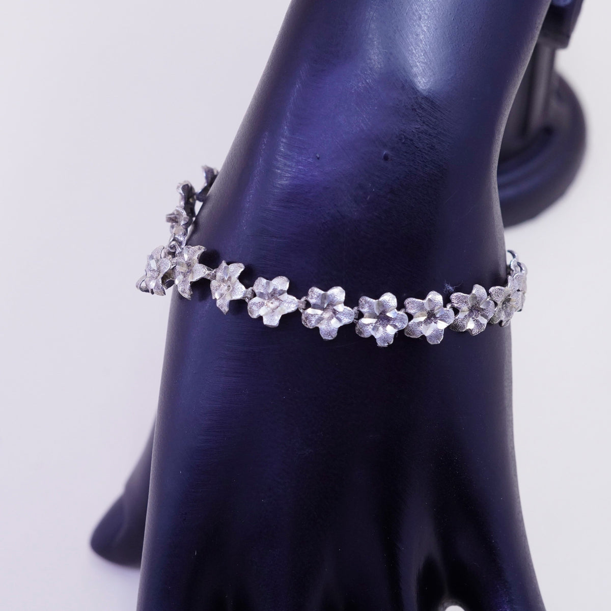 6.75”, Vintage sterling silver bracelet, 925 plumeria flowers, handmade jewelry